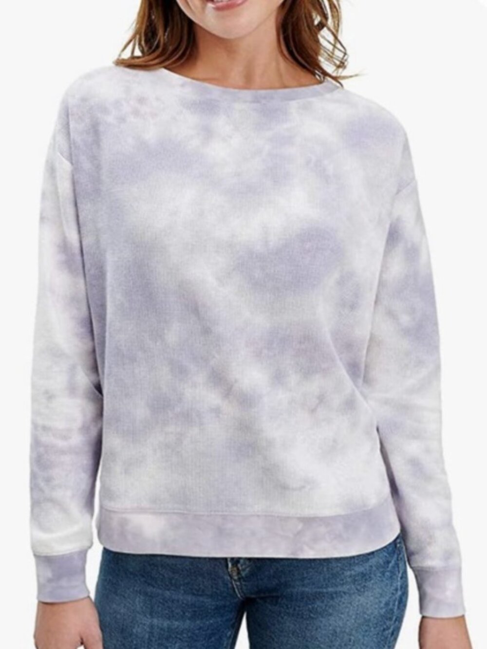 NEW NWT SPLENDID Tie Dye Thermal Long Sleeve Sweatshirt Purple White Crewneck S